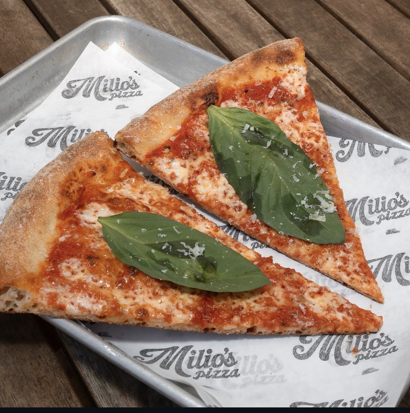 Milio's Pizza Margherita slices Santa Barbara